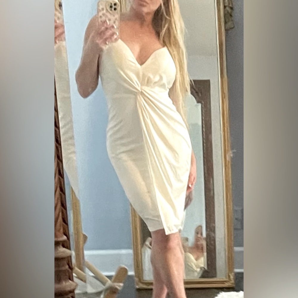 Entry body con off white faux wrap slip cocktail dress S